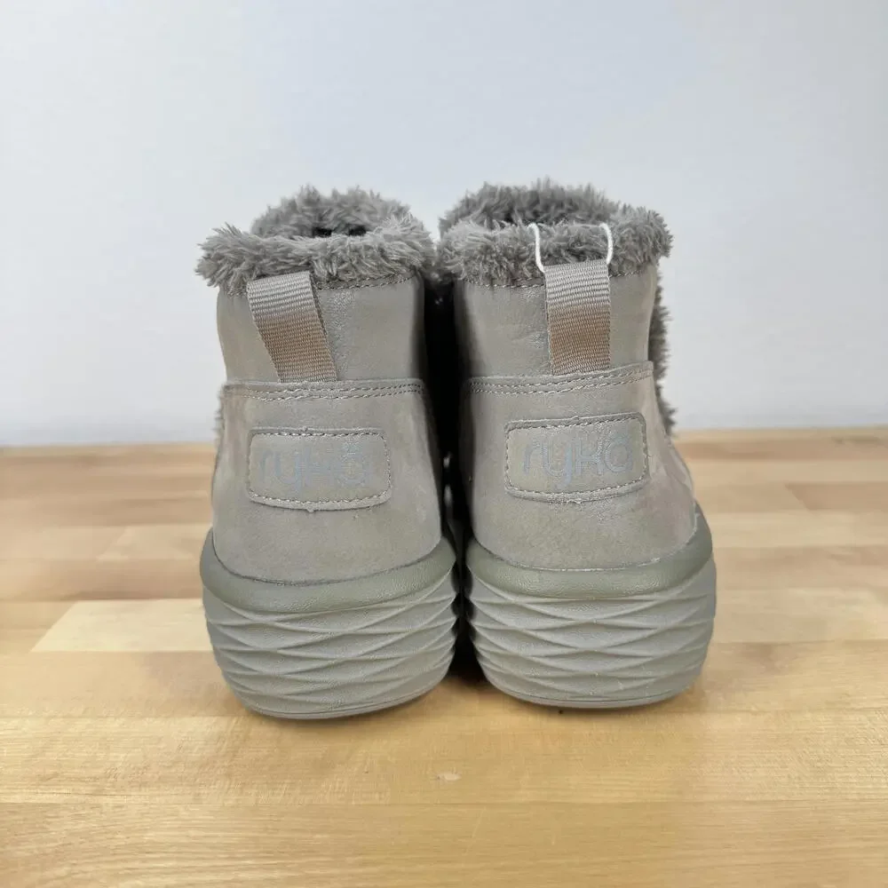 Ryka Namaste Women's Ankle Boots with Faux Fur Lining‎ Grey Gray Slip On sz9